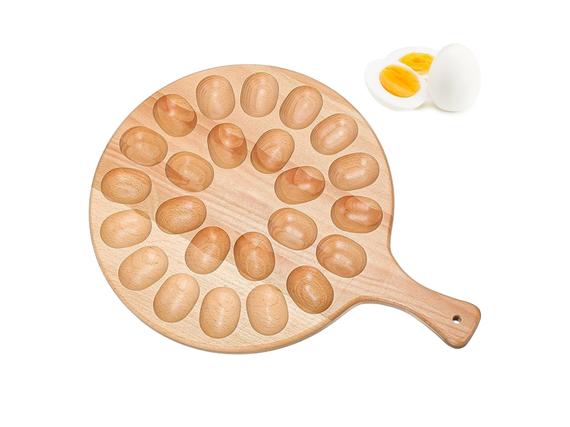 Suporte Ovos Madeira - Organizador Cozinha - Com Pegas - Para Apresentação De Ovos E Lacticínios - 30x40x1,5 Cm - Madeira
