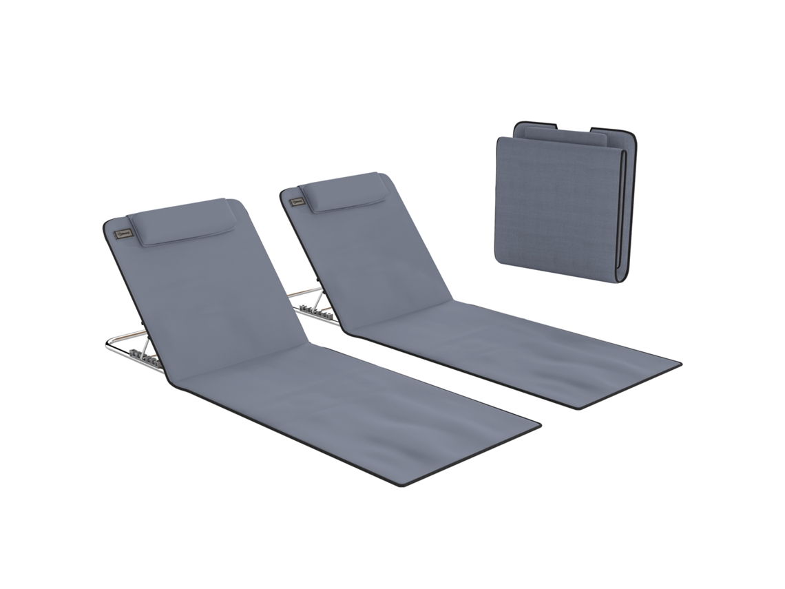 Conjunto de 2 Tapetes com Encosto Reclinável em 5 Níveis Encosto de Cabeça e Bolsa de Transporte 43 Cm 134x48x33 Cinza