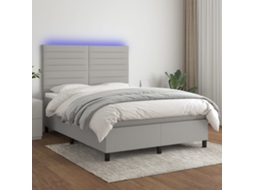 Vidaxl Cama Box Spring C/ Colchão E Led 140x200 Cm Tecido Cinza-claro