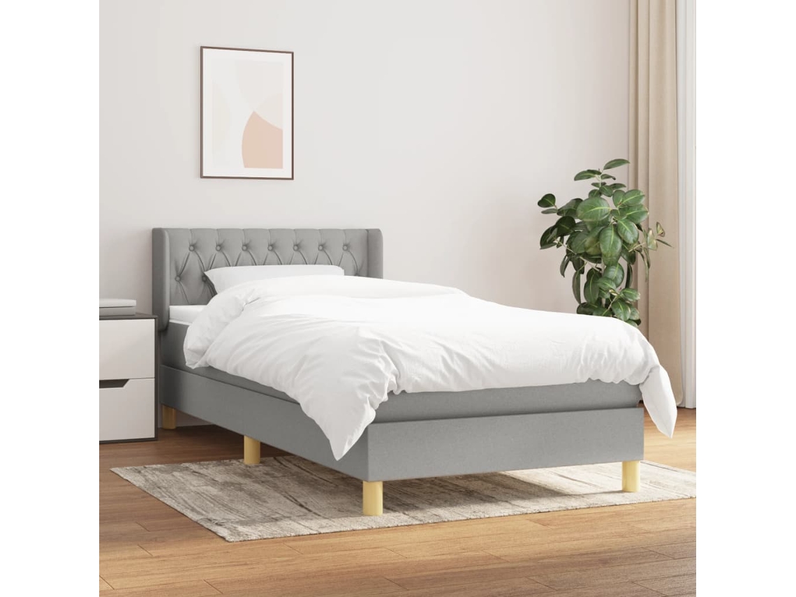 Vidaxl Cama Com Molas/colchão 90x200 Cm Tecido Cinza-claro