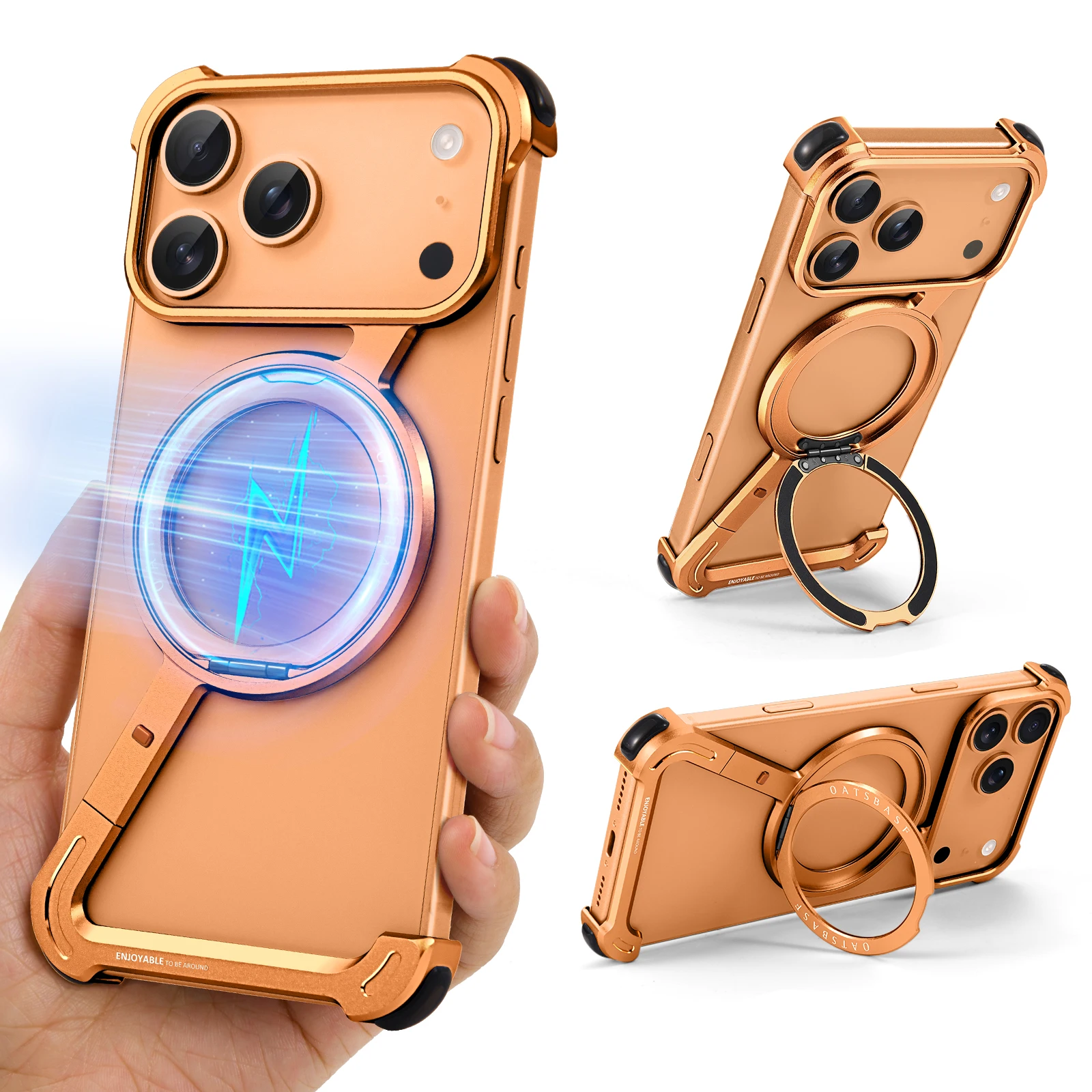 Capa Protetora Para Carregamento Sem Fio (laranja Para Iphone 17 Pro), Compatível Com O Anel Magsafe E Rotação De 360°.