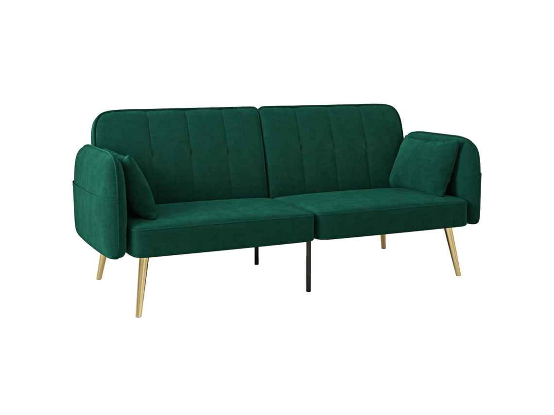 Sofá Cama 2 Lugares, Veludo, Encosto Ajustável, Verde Escuro