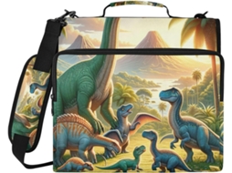 Pasta Com Zíper, Estampa De Dinossauro Verde Floresta, Suporte Três Argolas E Compartimento Laptop, Ideal