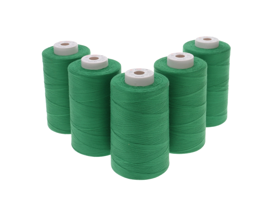 Conjunto de 5 fios de poliéster Dacor 120, 5.000 metros, cor 0010, verde, SEWFIL
