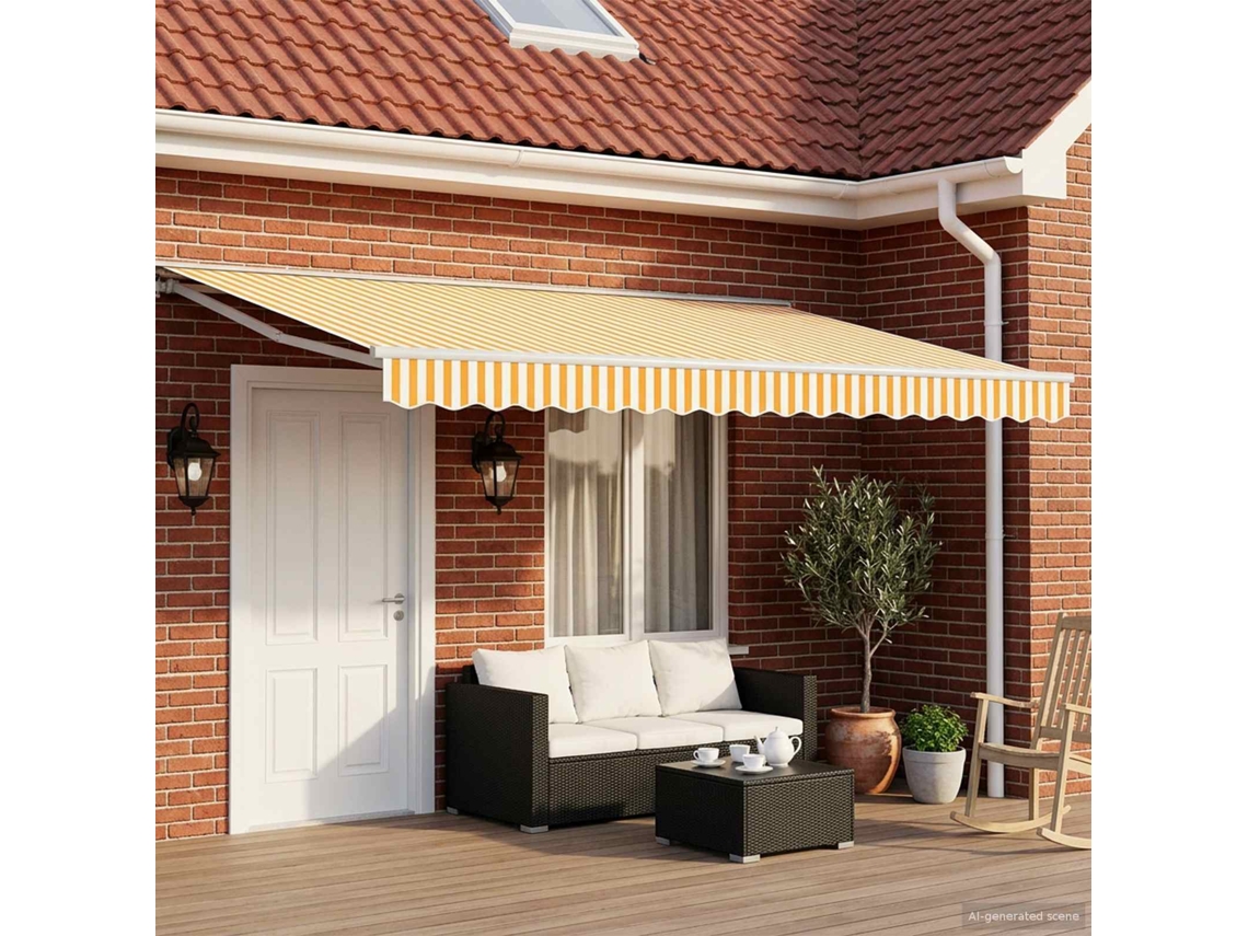 Vidaxl Toldo Retrátil Elétrico Amarelo E Branco 4,5 × 3,5 M