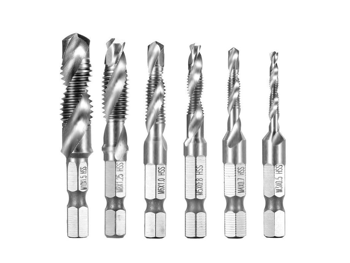 2026 6 Brocas Hss com Cabo Hexagonal M3 m10 para Rosqueamento de Parafusos, Aço Rápido 4341, 6 Tamanhos