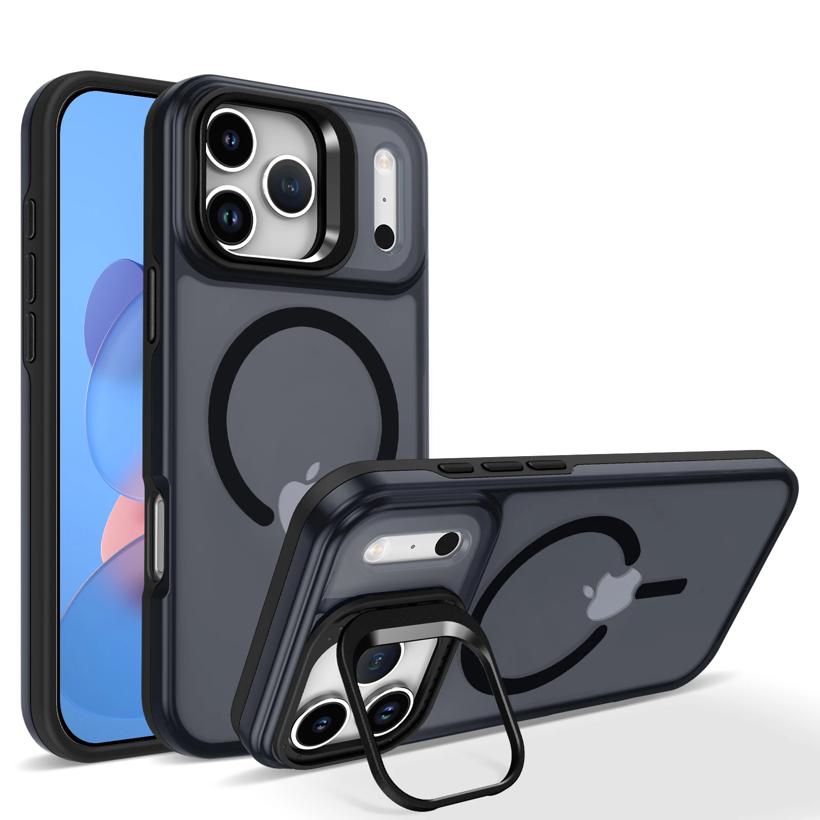 Capa Magnética Transparente À Prova De Choque Para Iphone 17 (preta), Com Suporte, Compatível Com Carregamento Sem Fio Magsafe.