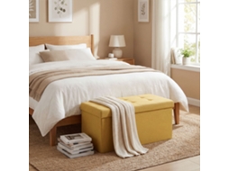 Puff de Arrumação Banco Dobrável 84 L 76x38x38 Cm Estofado Linho Sintético Amarelo