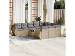 Vidaxl 11 Pcs Conjunto Sofás De Jardim C/ Almofadões Vime Pe Bege