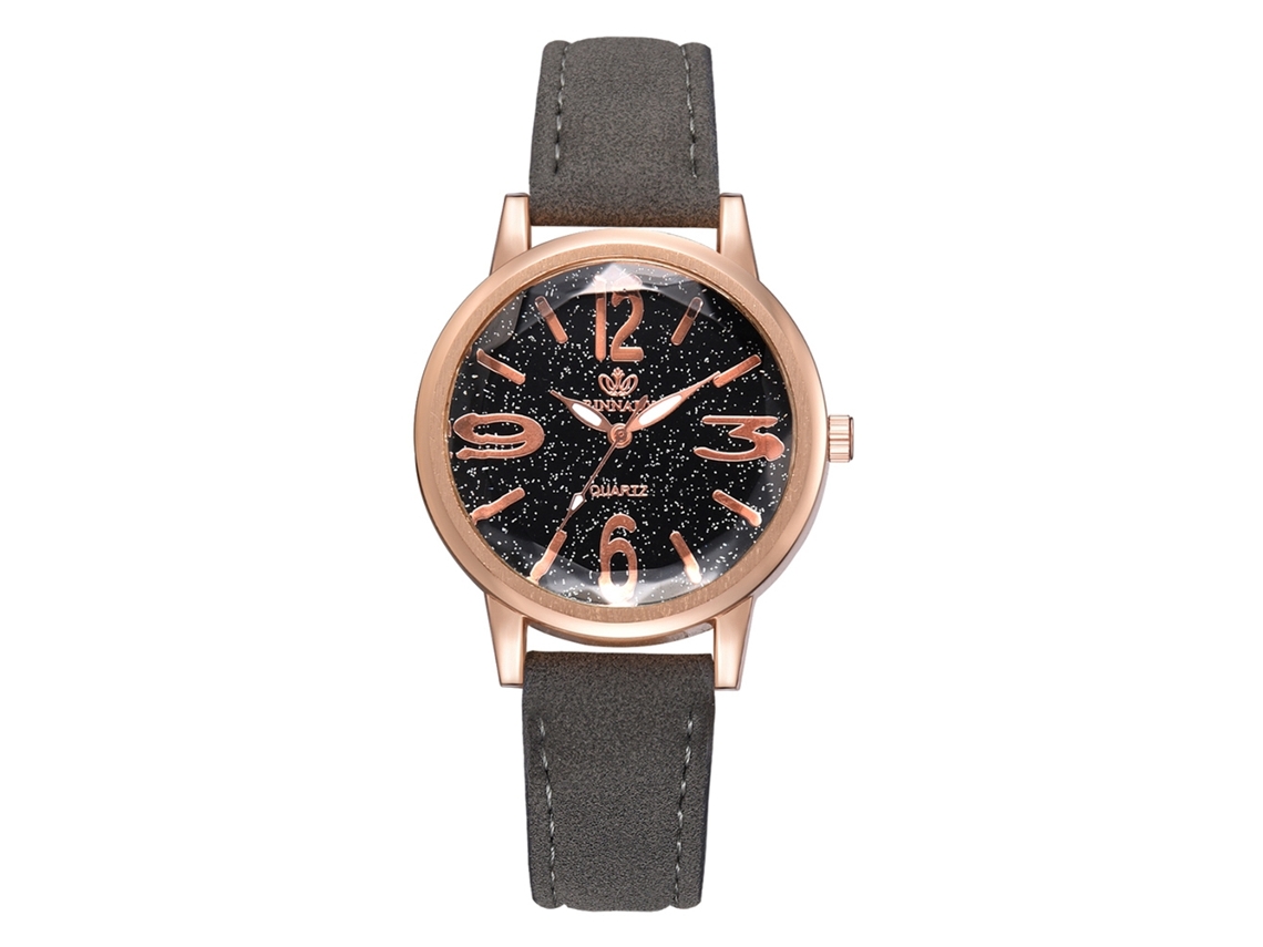 Relógio Feminino de Pulso Moderno com Pulseira Pu e Mostrador Redondo de Liga (cinza)