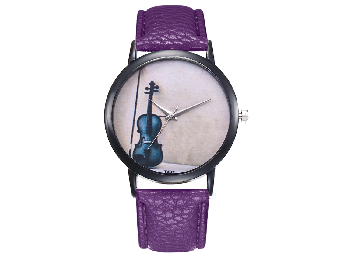 Relógio analógico masculino simples com pulseira de couro ultrafina (roxo)