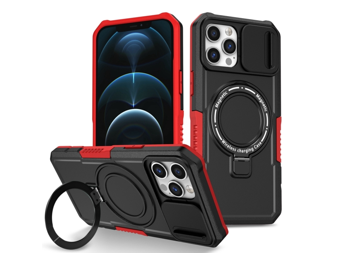 Capa Zruxe Compativel Com Iphone 12 Pro Max (sliding Camshield - Magsafe - Tpu Hybrid Pc - Preto - Vermelho)