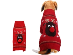 Suéter Navideño Para Perros Y Gatos Con Rena Nariz Roja 3d Suave Acrílico Tallas Xs