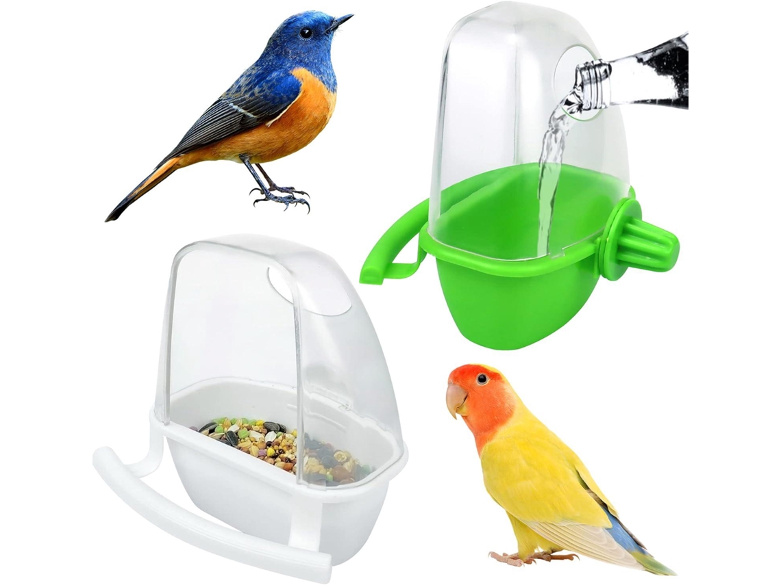 Conjunto de 2 Comedouros para Gaiola para Pássaros Branco + Verde para Papagaios e Periquitos AQUAFORGE