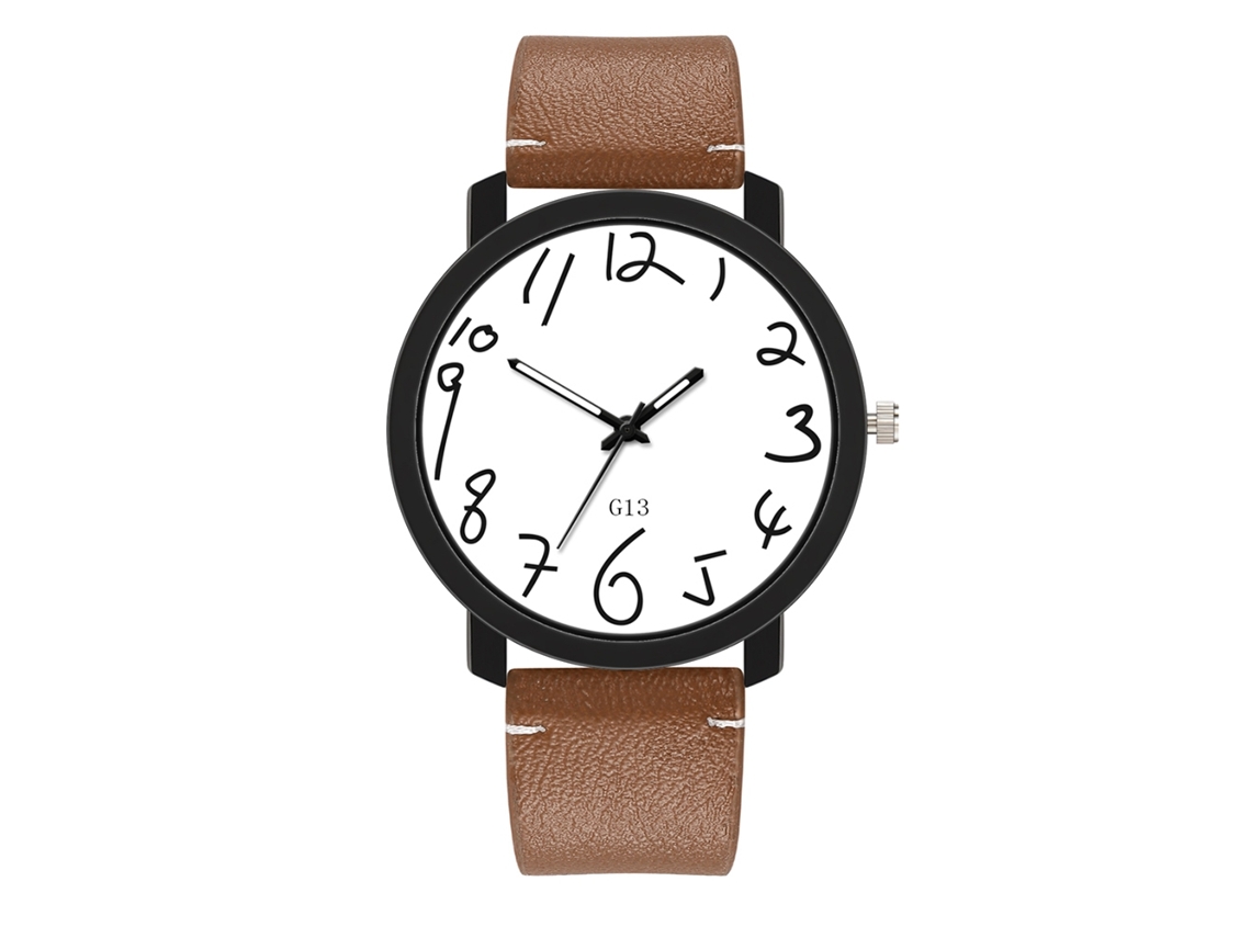 Relógio de Pulso Masculino de Quartzo com Pulseira de Couro Pu Moda Simples Presente Café