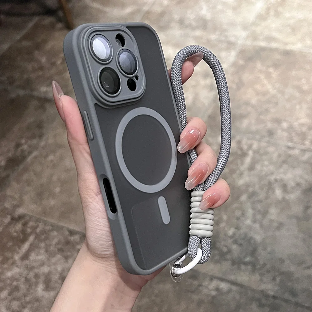 Capa Magnética Transparente Fosca Para Iphone 12 Pro Max (cinza) Com Cordão.