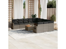 Vidaxl 12 Pcs Conjunto De Sofás Jardim C/ Almofadões Vime Pe Cinzento