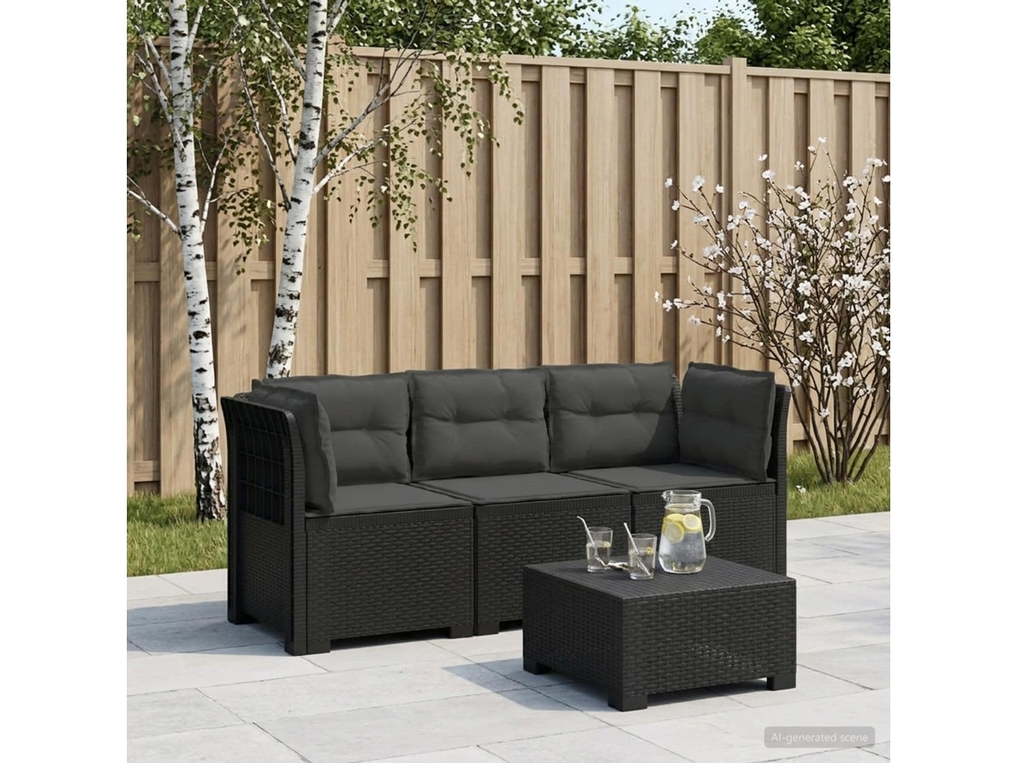 Vidaxl Sofá De Jardim 3 Lugares Com Almofadas Visual Rattan Pp
