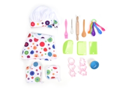 Conjunto de Chef Infantil Lavável BJ-26 Peças com Avental e Utensílios de Cozinha para Brincar de Chef
