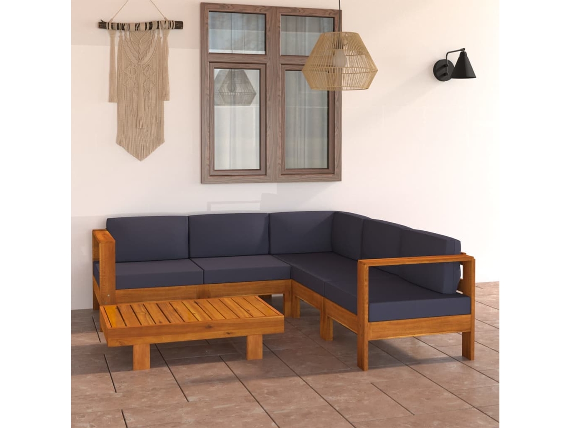 Pcs Conj. Lounge De Jardim C/ Almofadões Cinza Escuro Acácia Dkd Home Decor