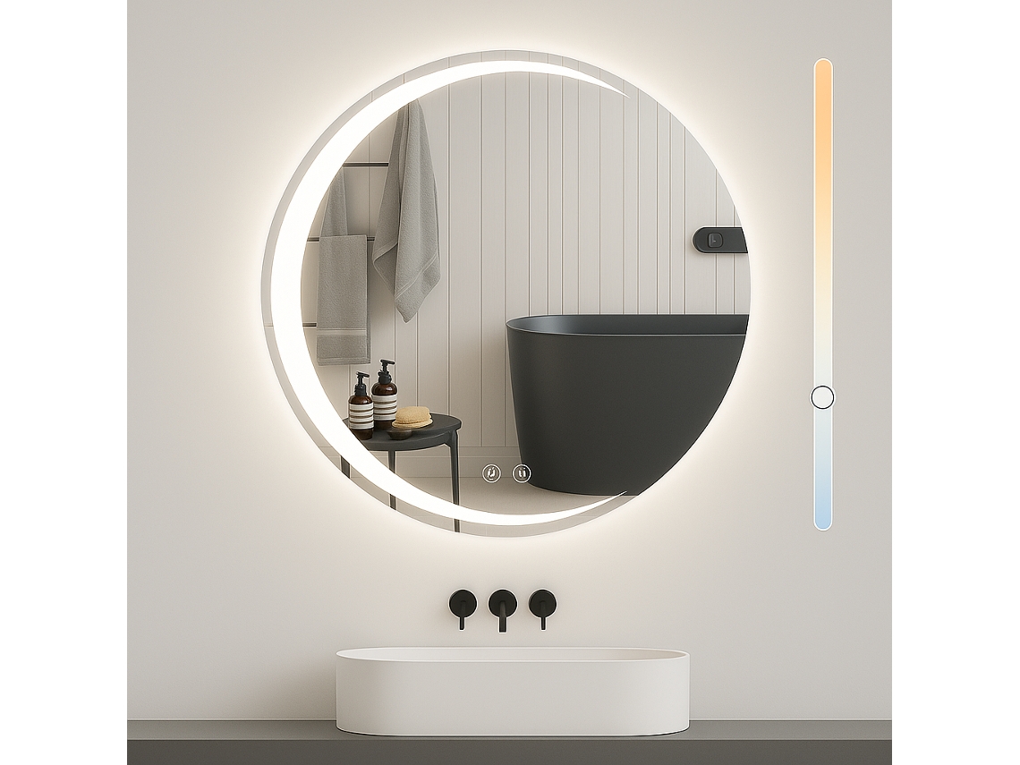 Nettlife Espelho Com Iluminação Para Casa De Banho Espelho Redondo Led Para Casa De Banho Ip44 80 Cm Espelho Redondo Para Casa De Banho