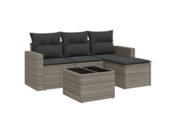 Conjunto de 5 Sofás de Jardim com Almofadões Vime Pe Cinzento MAISON EXCLUSIVE (5 pcs)