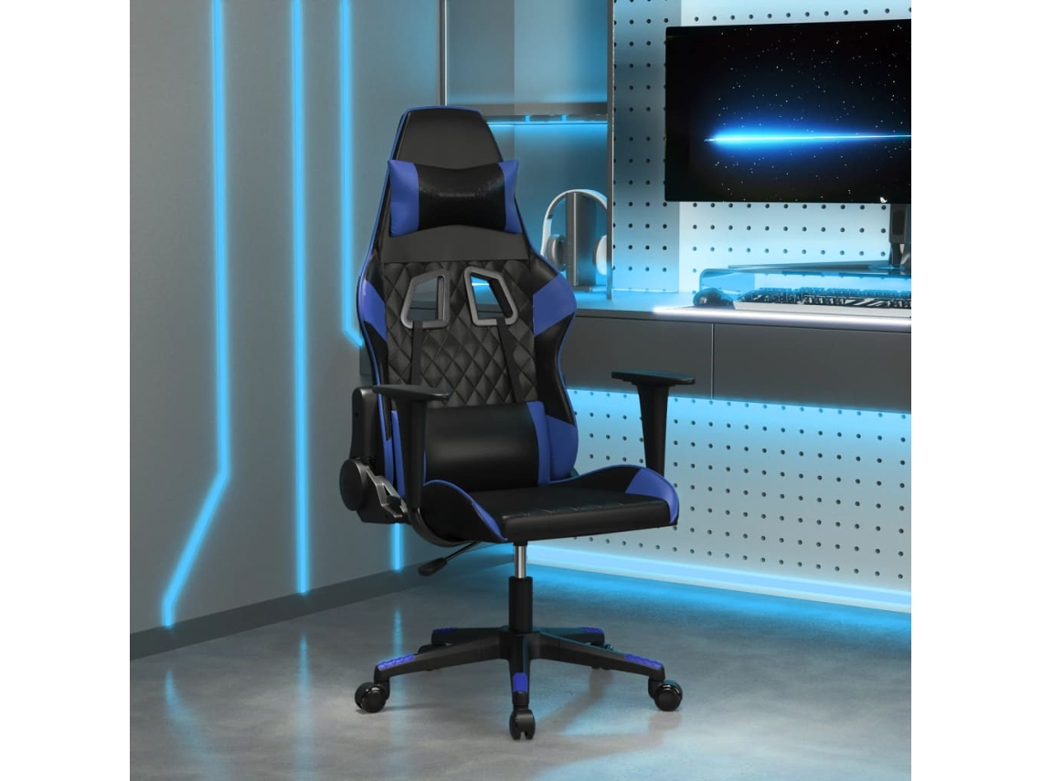 Vidaxl Cadeira Gaming De Massagens Couro Artificial Preto E Azul