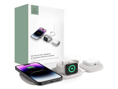 Carregador Indutivo 3 Em 1 Tech-protect Qi15w-a32 Para Iphone 11, 12 E 13