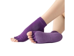 Calcetines De Yoga Para Mujer Y Hombre Con Punta Completa Y Agarre Antideslizante Para Yoga Barre Pilates Y Bailé Medio Dedo Morado