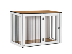 Gaiola Para Cães Pequenos/médios, Com Portas Traváveis, Aglomerado, 106x60x76cm, Nogueira Escura+branco.