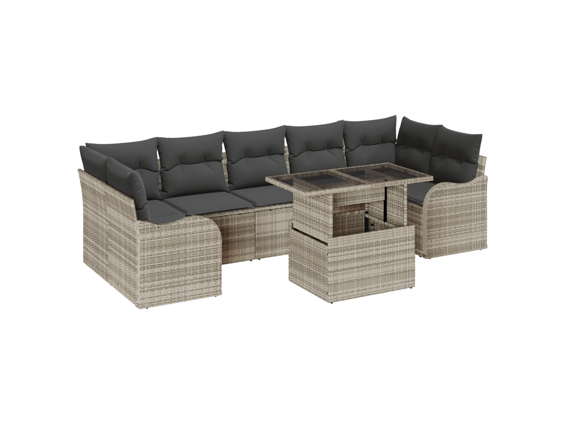 Conjunto 8 Conjunto De Sofá De Jardim Vidaxl Cinzento-claro Vime Pe (289 X 122,5 X 85 Cm)