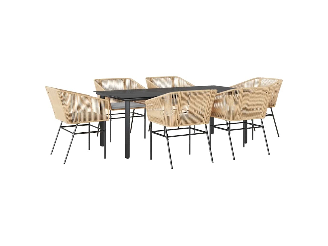 Conjunto de Jantar Jardim 7 Peças com Almofadas e Vidro Vime Pe Castanho MAISON EXCLUSIVE