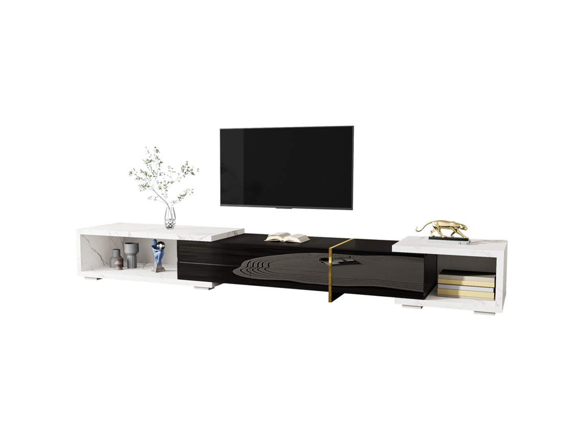 Armário Tv Extensível 140-260cm, Mármore, Dourado.-zz