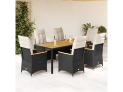 Vidaxl 7 Pcs Conjunto De Jantar P/ Jardim C/ Almofadões Vime Pe Preto