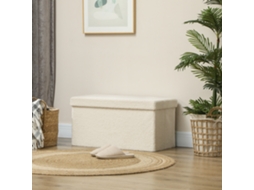 Banco dobrável estofado Liptaptyn com armazenamento em veludo para corredor, quarto ou sala de estar, 76 x 38 x 38 cm, branco creme
