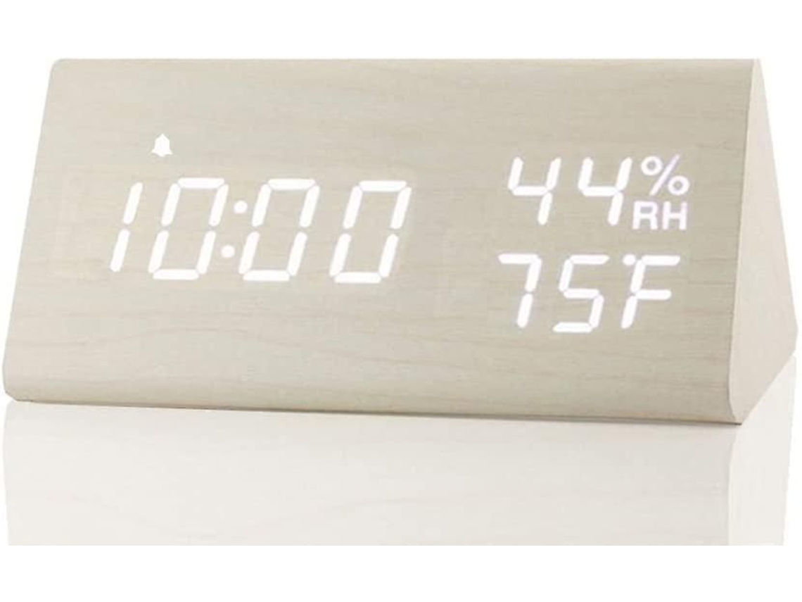 Despertador Digital Com Visor Eletrónico De Led Em Madeira