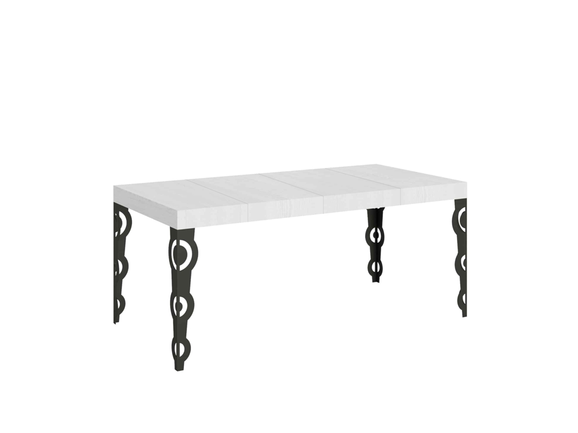 Mesa de Jantar Extensível 90X90/246 Cm Karamay Premium Cinza Branca Quadro Antracite ITAMOBY