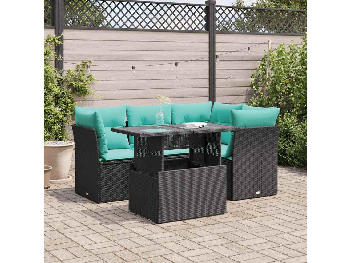 Vidaxl 5 Pcs Conjunto Sofás De Jardim Com Almofadões Acácia E Vime Pe