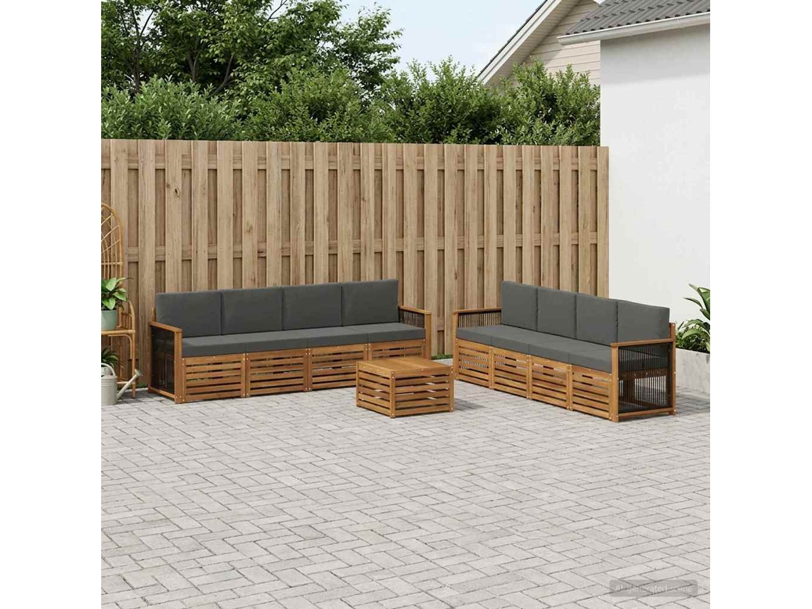 Vidaxl Conjunto De Sofás Para Exterior 9 Unid. Natural E Antracite