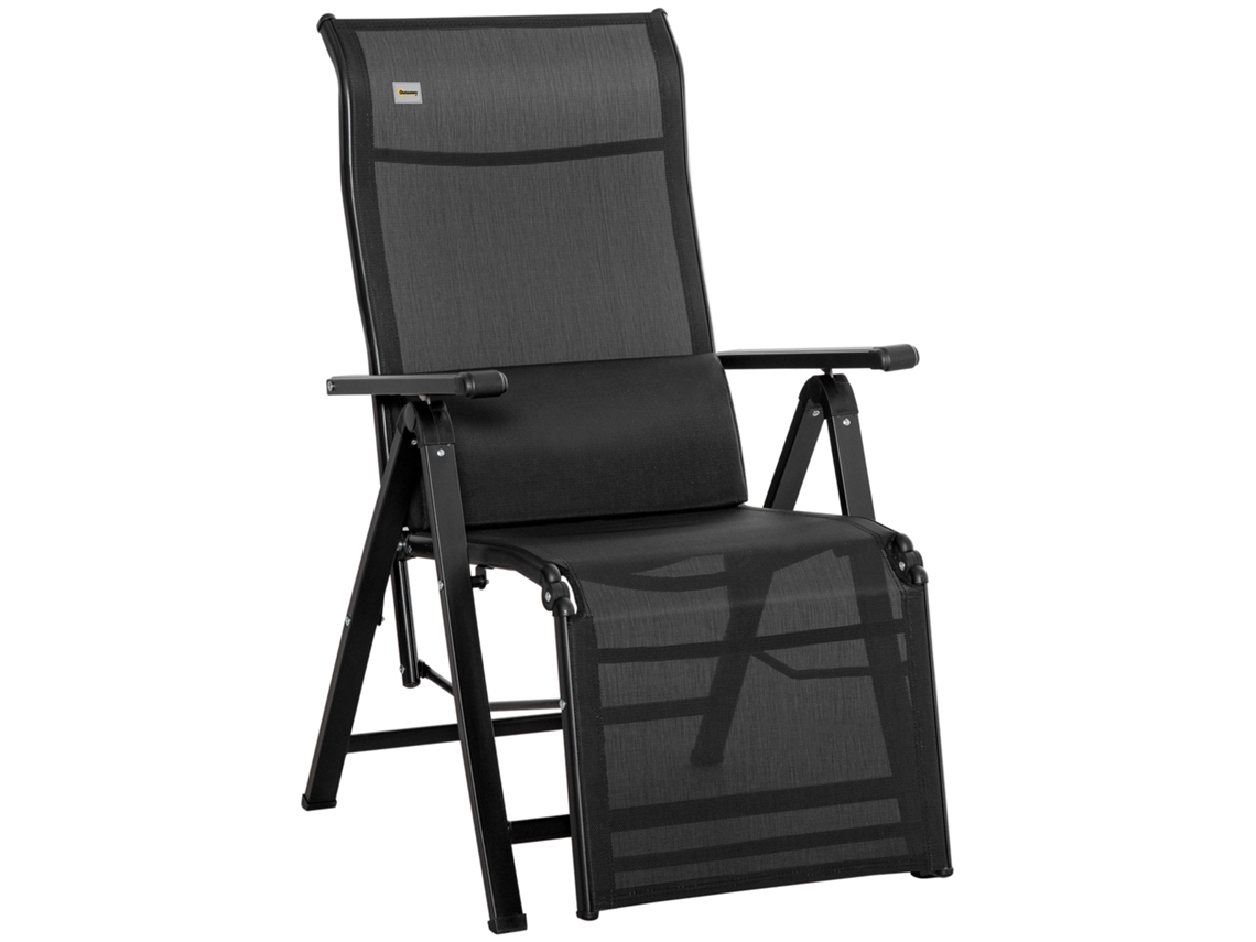 Espreguiçadeira Dobrável Aço, Textilene Cor Preto 70x65x111 cm Outsunny