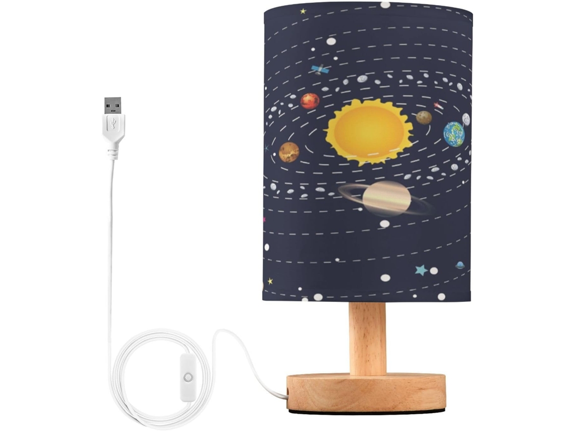 Luminária De Mesa Led Mnsruu Planetas Sistema Solar, Com Portas De Carregamento Usb E Cúpula Linho Para Quarto, Sala De
