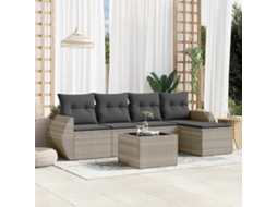 Vidaxl 6 Pcs Conj. Sofás Jardim Com Almofadões Vime Pe Cinzento-claro