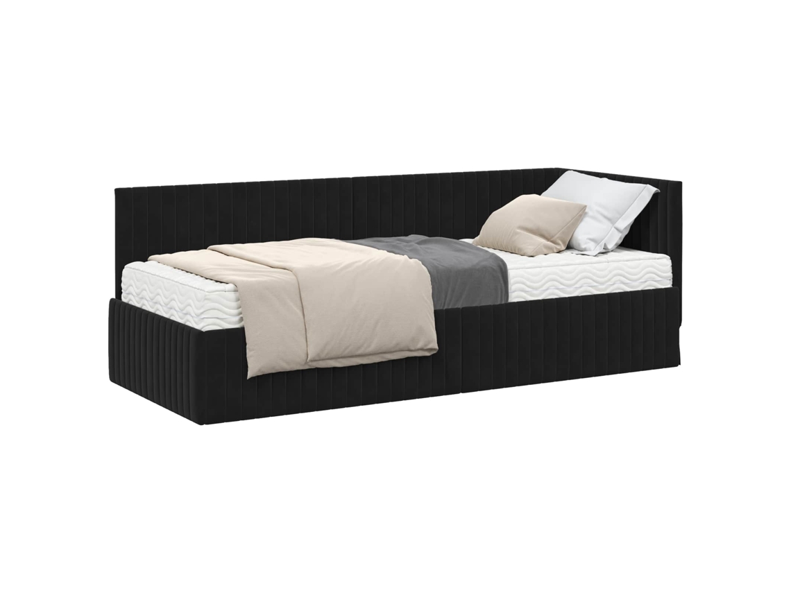 SYFAX™ Estrutura de Cama de Canto com Colchão 2 Pcs Preto Veludo
