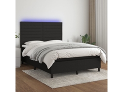 Cama Box Spring C/ Colchão E Led 140x200 Cm Tecido Preto
