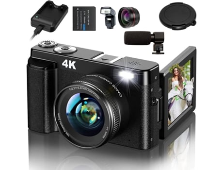 Câmera Refletiva Digital SZSMART  Dc101L 4K Uhd 48Mp Automático 16X Zoom 3 Polegadas Tela Lentes Intermutáveis + 6 Peças Câmera- Preto