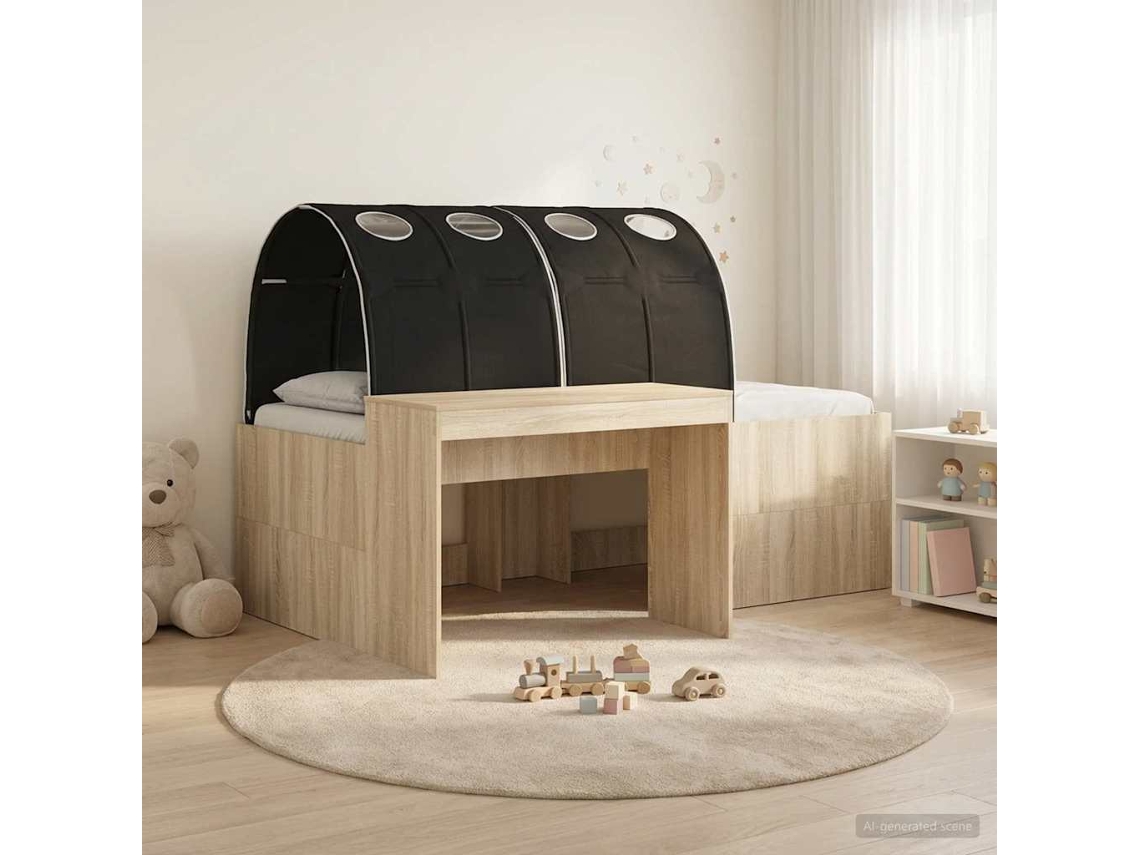 Vidaxl Cama Com Túnel Com Prateleira 3 Unid. Carvalho Sonoma E Preto
