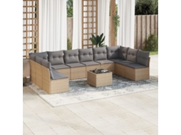 Vidaxl 11 Pcs Conjunto Sofás De Jardim C/ Almofadões Vime Pe Bege