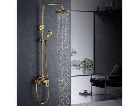 Coluna de Chuveiro AURALUM Bronze 2 Funções Conjunto de Chuveiro Mecânico com Cabeça Redonda Altura Ajustável 91-126 Cm