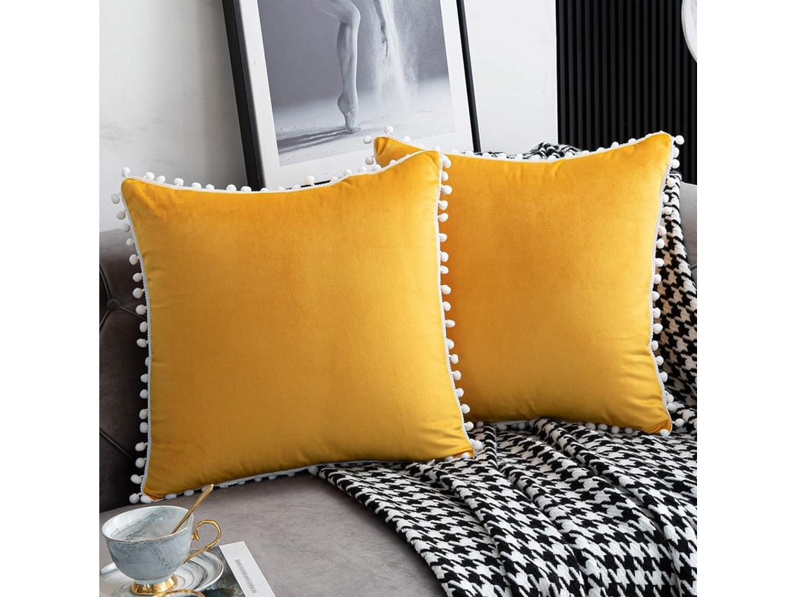 Funda De Almohada De Terciopelo Azul Oscuro Navideño 18x18 Polegadas Com Pompons Decorativos Conjunto De 7 Para Sofá Em Casa
