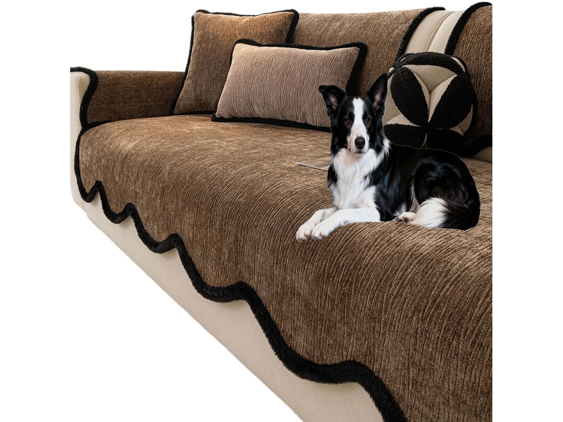Capa De Sofá Em Chenille, Macia E Antiderrapante, Cor Café, 110x280 Cm